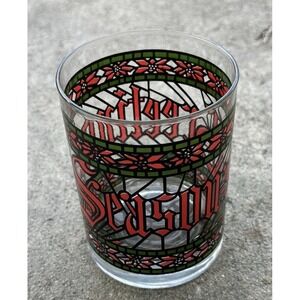 VTG Houze Seasons Greetings Christmas Glass Tumbler Holiday Rocks Glass 1970's
